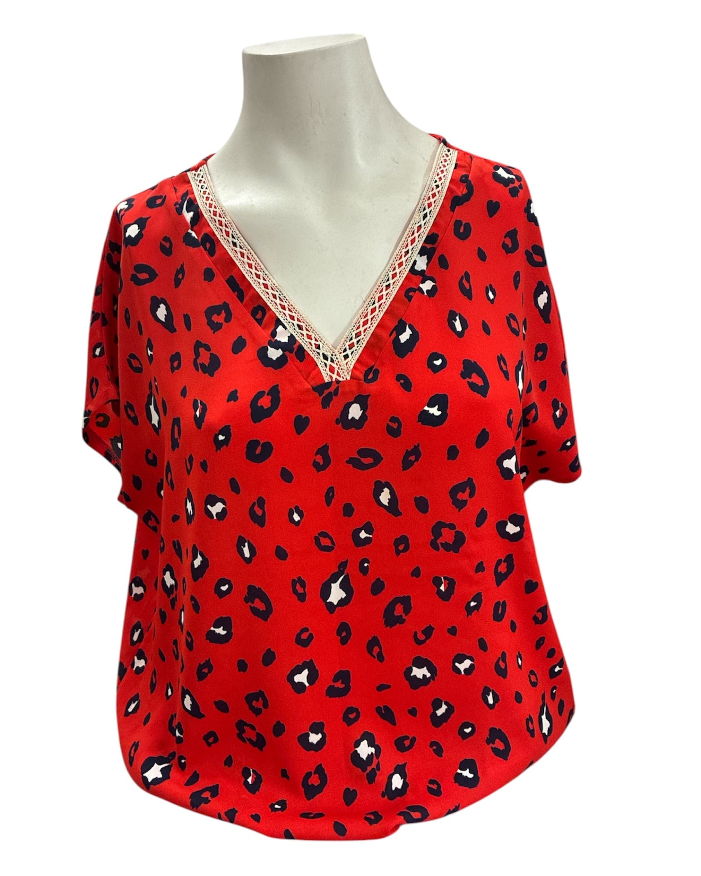 T-shirt Rouge Vintage Love - Col Léopard Doré Unique et Tendance