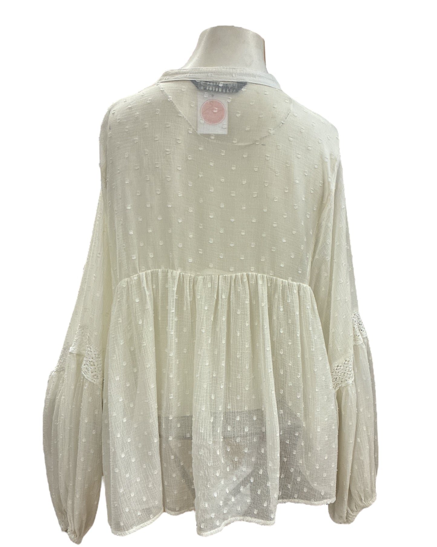 Blouse Voile Zara XL - Brodée avec Lanière et Pompon Élégants