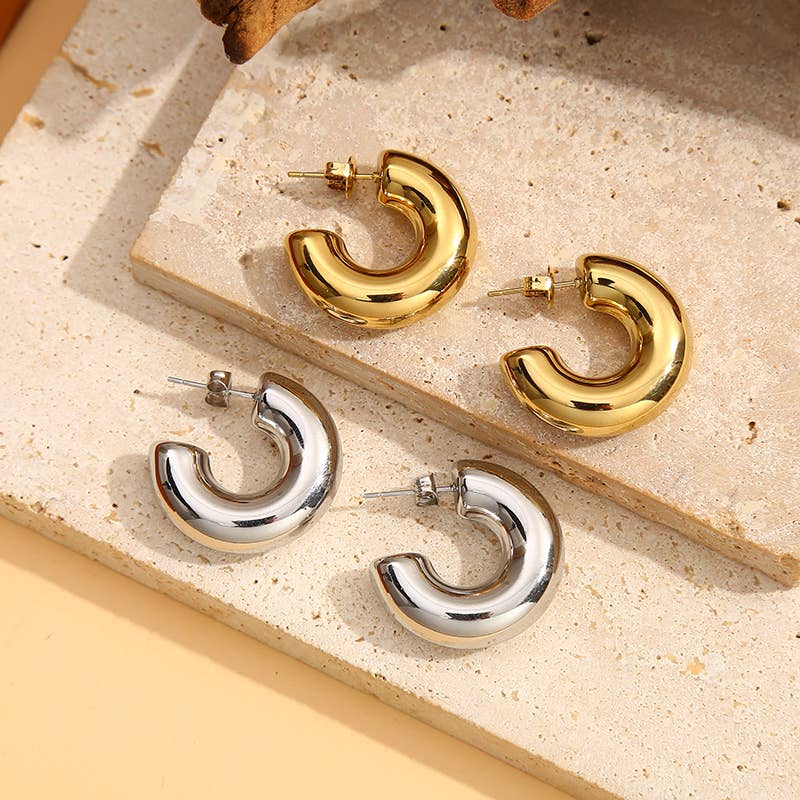 Boucles D'Oreilles Argentés Créoles Epaisses