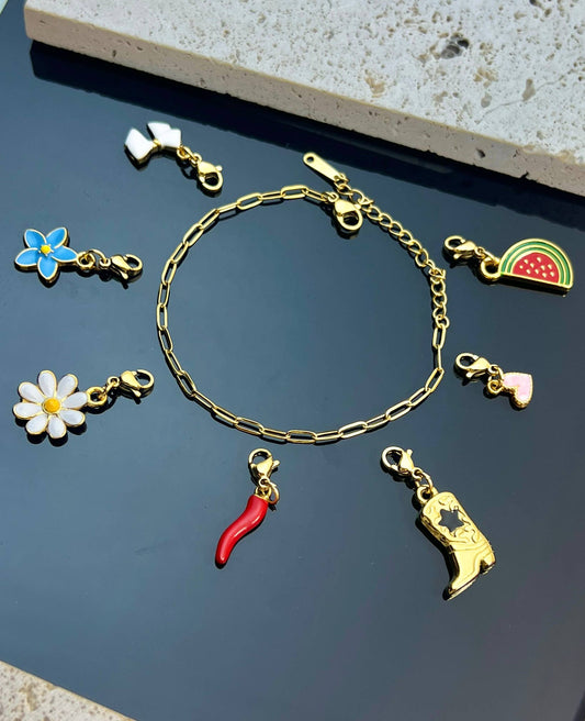 Cosmos - Bracelet Maille Rectangulaire Simple Porte-Charms en Acier