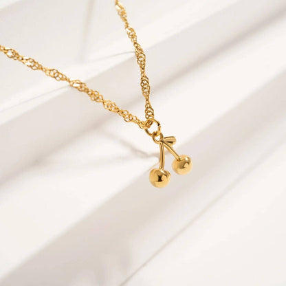 WJW - Pendentif Cerise en Acier Inoxydable PVD Or 18K