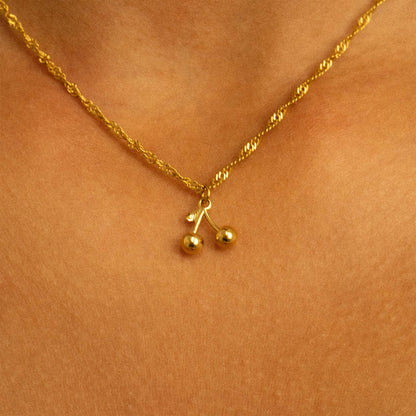 WJW - Pendentif Cerise en Acier Inoxydable PVD Or 18K