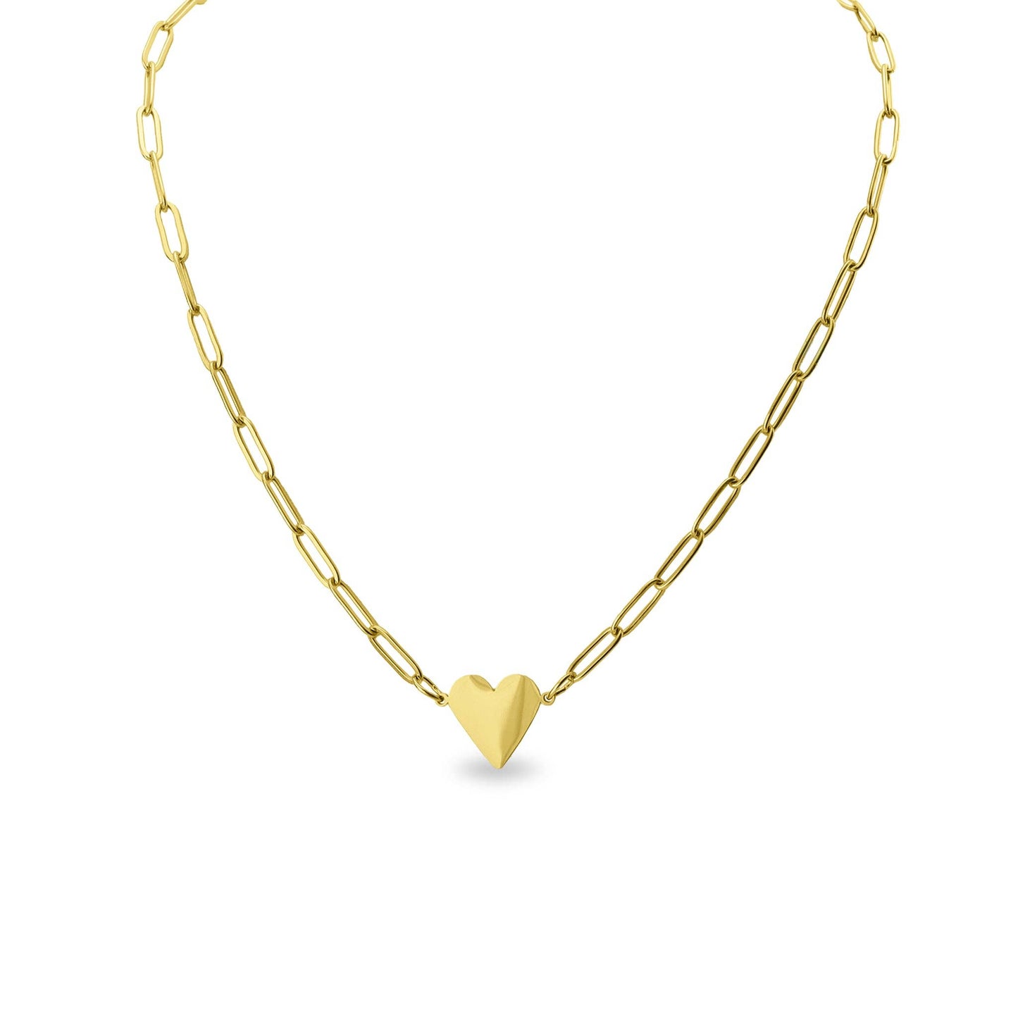Collier cœur doré WJW - Chaîne trombones acier inoxydable