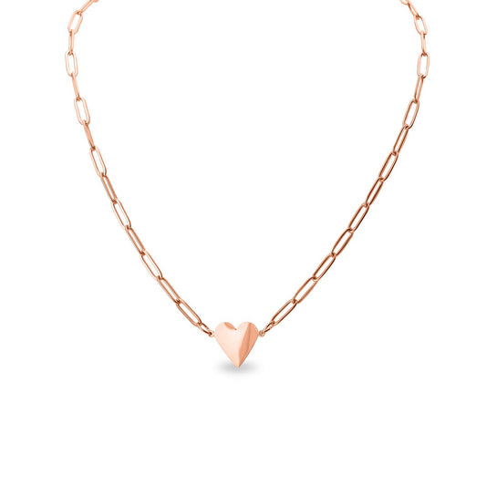 Collier cœur doré WJW - Chaîne trombones acier inoxydable