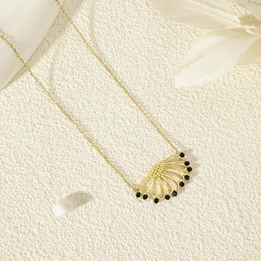 Collier Chaîne Demi Fleur Cristaux Noirs
