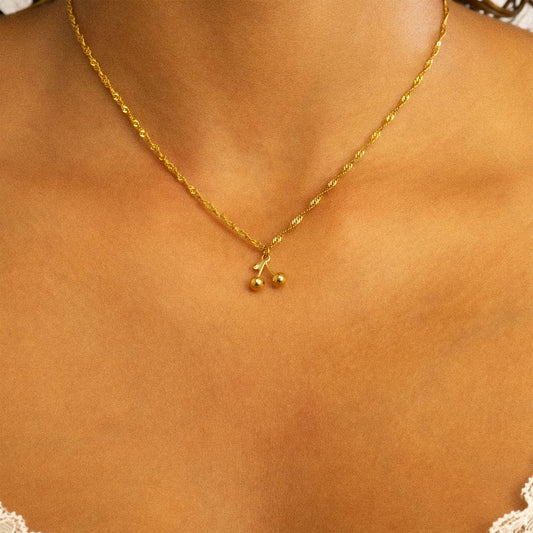WJW - Pendentif Cerise en Acier Inoxydable PVD Or 18K