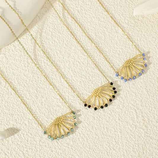 Collier Chaîne Demi Fleur Cristaux Noirs