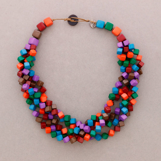 Collier ras du cou 5 Perles Carrées Résine