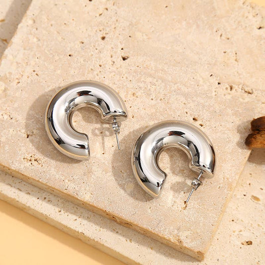 Boucles D'Oreilles Argentés Créoles Epaisses