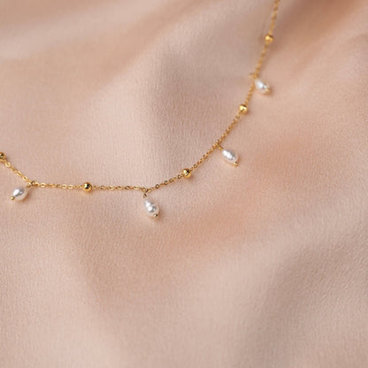 Collier acier chaine billes perles d'eau douce nacre