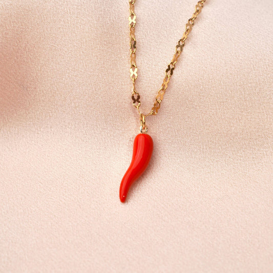 Collier piment rouge chaine en acier