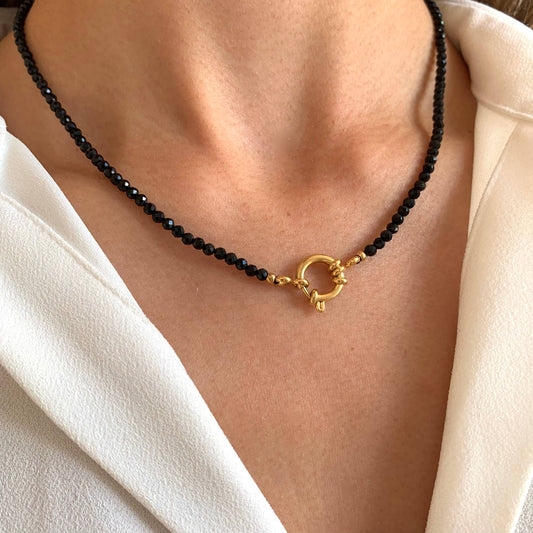 Collier pierre naturelle onyx noir acier
