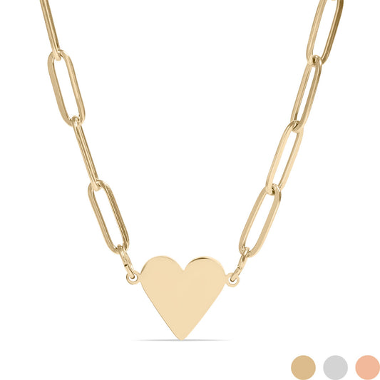 Collier cœur doré WJW - Chaîne trombones acier inoxydable