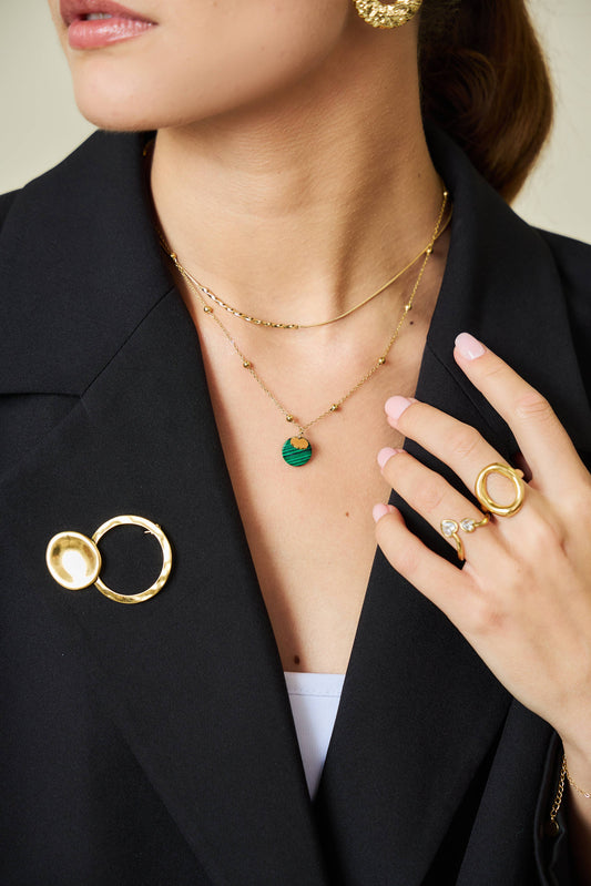 Collier Chaîne  Pierre Malachite et Plaque