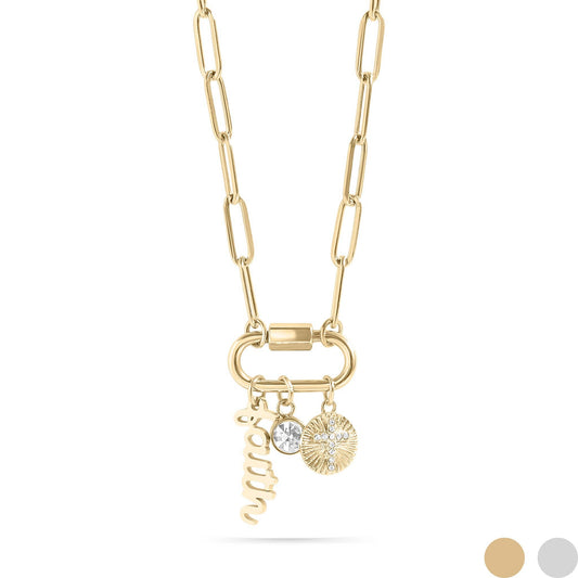 WJW - Collier à breloques en forme de mousqueton « Faith » en or PVD 18 carats