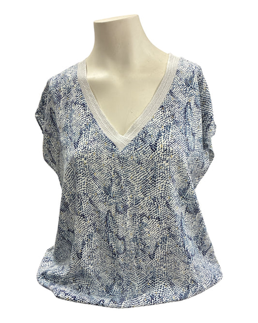 T-shirt hippie bleu doré taille XL viscose femme