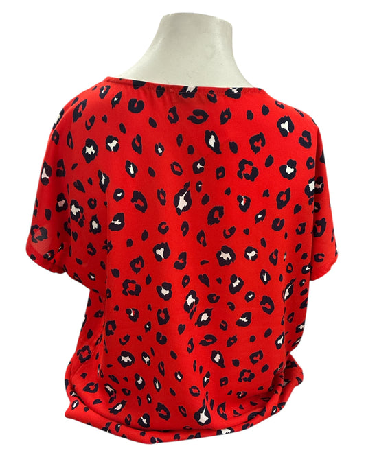 T-shirt Rouge Vintage Love - Col Léopard Doré Unique et Tendance