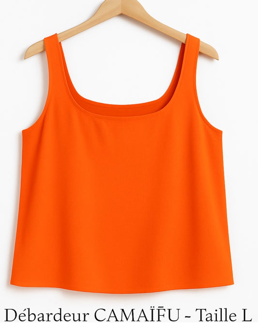 Débardeur CAMAÏEU : Orange Éclatant & Dos Croisé Sophistiqué
