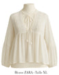 Blouse Voile Zara XL - Brodée avec Lanière et Pompon Élégants