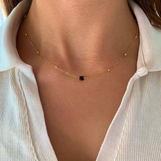 Collier fin pendentif pierre onyx noir