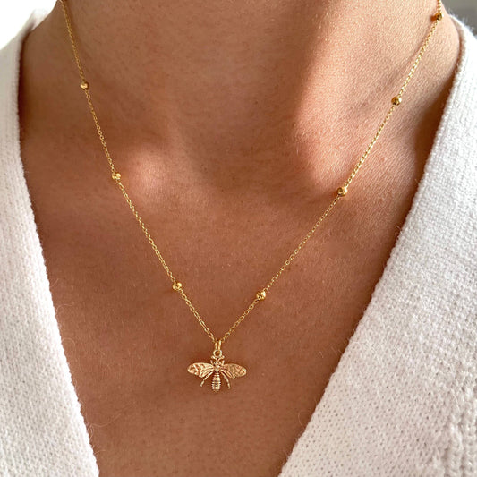 Collier pendentif abeille chaine boule