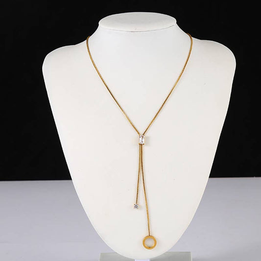 Collier Doré En Y Avec Strass Carré Et Cercle