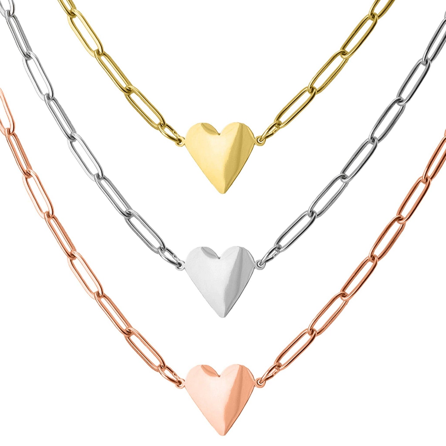 Collier cœur doré WJW - Chaîne trombones acier inoxydable