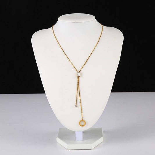 Collier Doré En Y Avec Strass Carré Et Cercle
