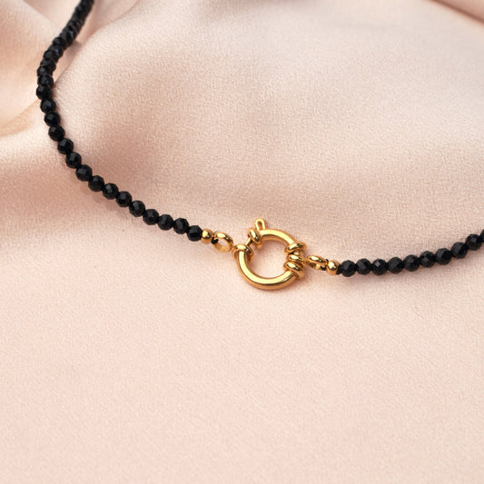 Collier pierre naturelle onyx noir acier