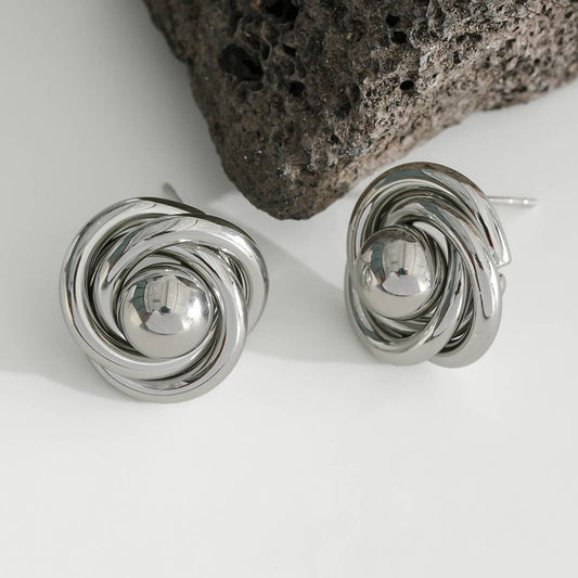 Boucles D'Oreilles Argentées Créoles Epaisses Croisées Avec