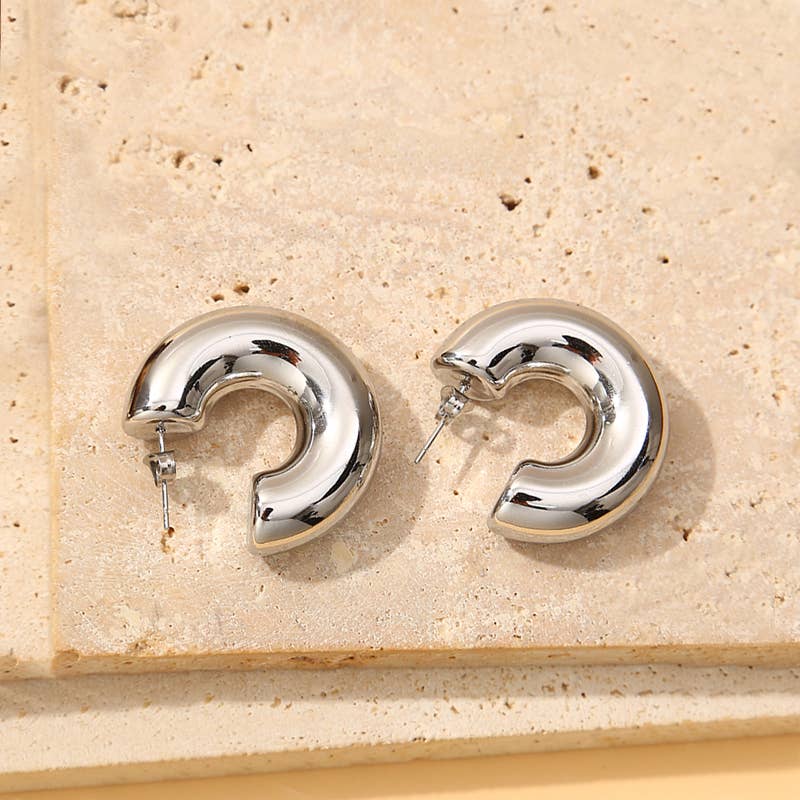 Boucles D'Oreilles Argentés Créoles Epaisses